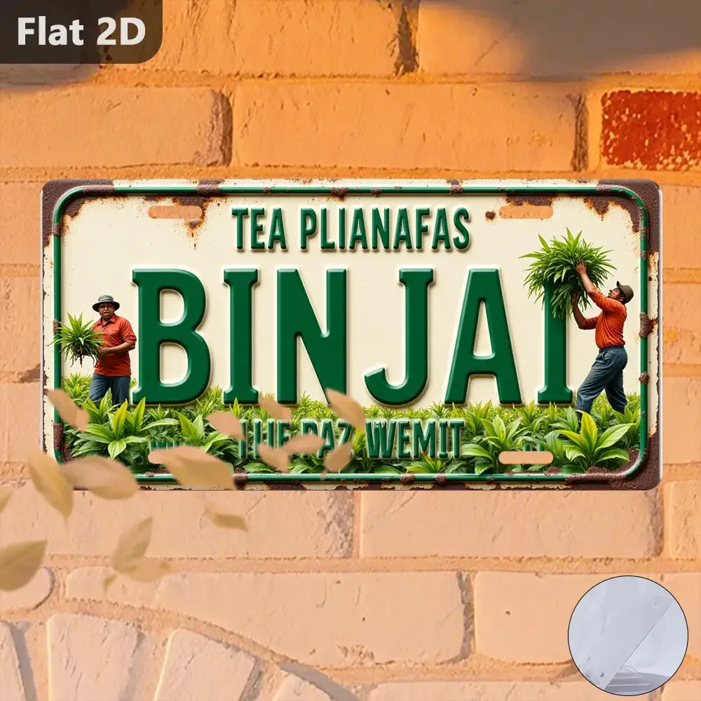 2D Flat Vintage Indonesian Tea Plantation Sign - Bali Theme Wall Art, Featuring the Inscription 