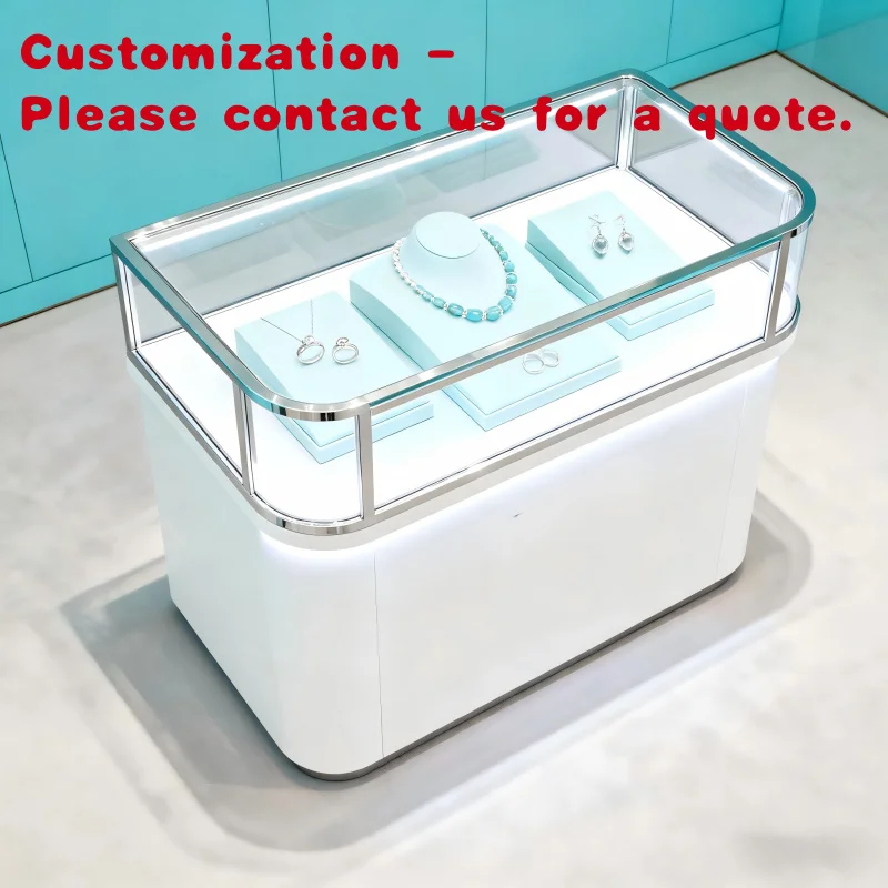 

custom.Premium Glass White Jewelry Display Cabinet Eye-catching Counter Model Museum Exhibition Retail Store Showcase