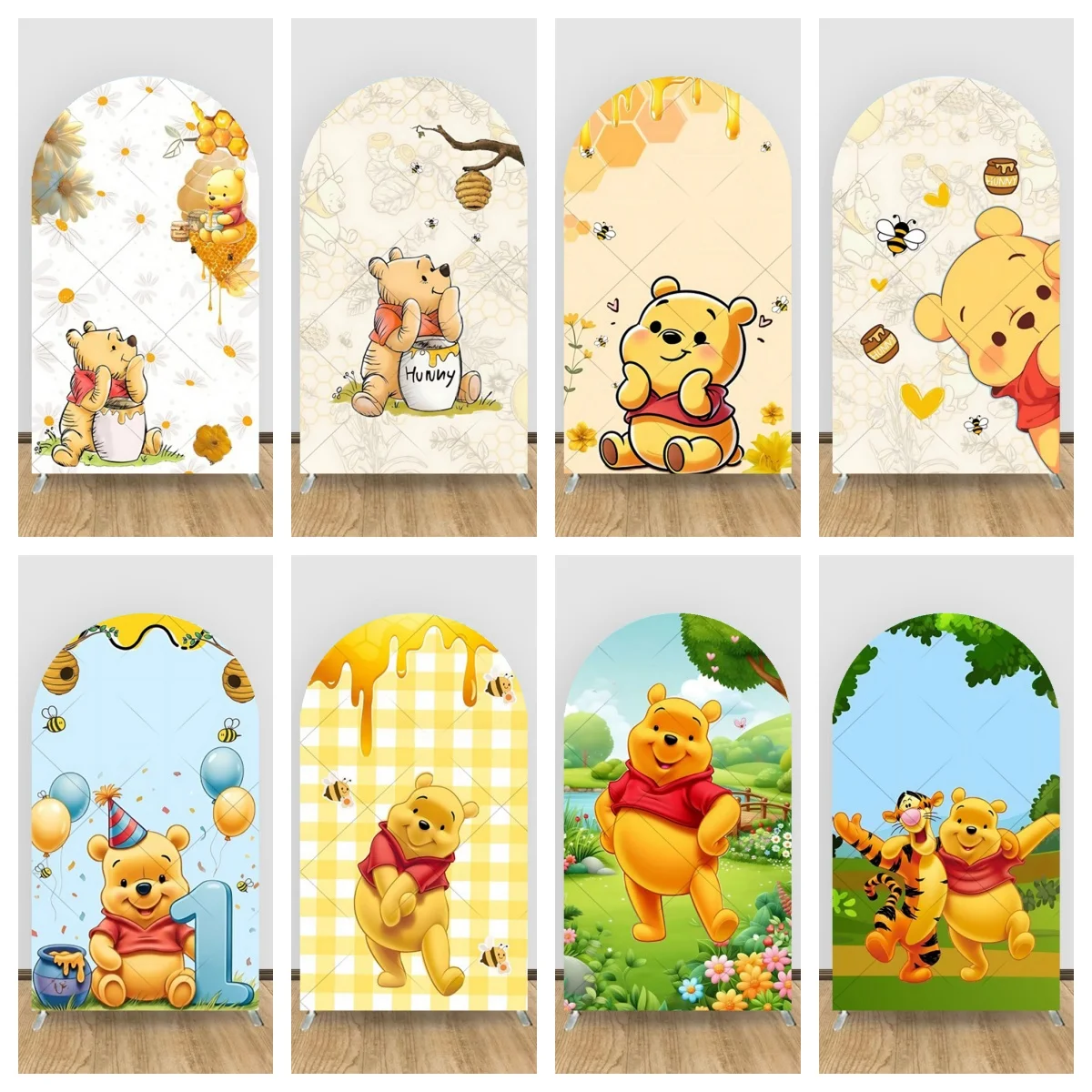 Cute Winnie The Pooh Baby Shower Arch Background Cover 1st Newborn Happy Birthday Party Backdrop Cover Decoration Props Poster