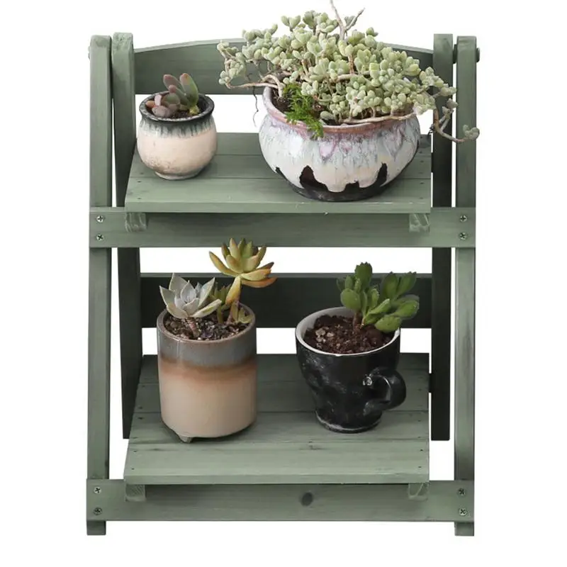 Foldable Wooden Plant Stand 2 Tiers Flower Pot Rack Planter Display Holder 2 Tiers Plant Holder Stairs Desktop Balcony Rack