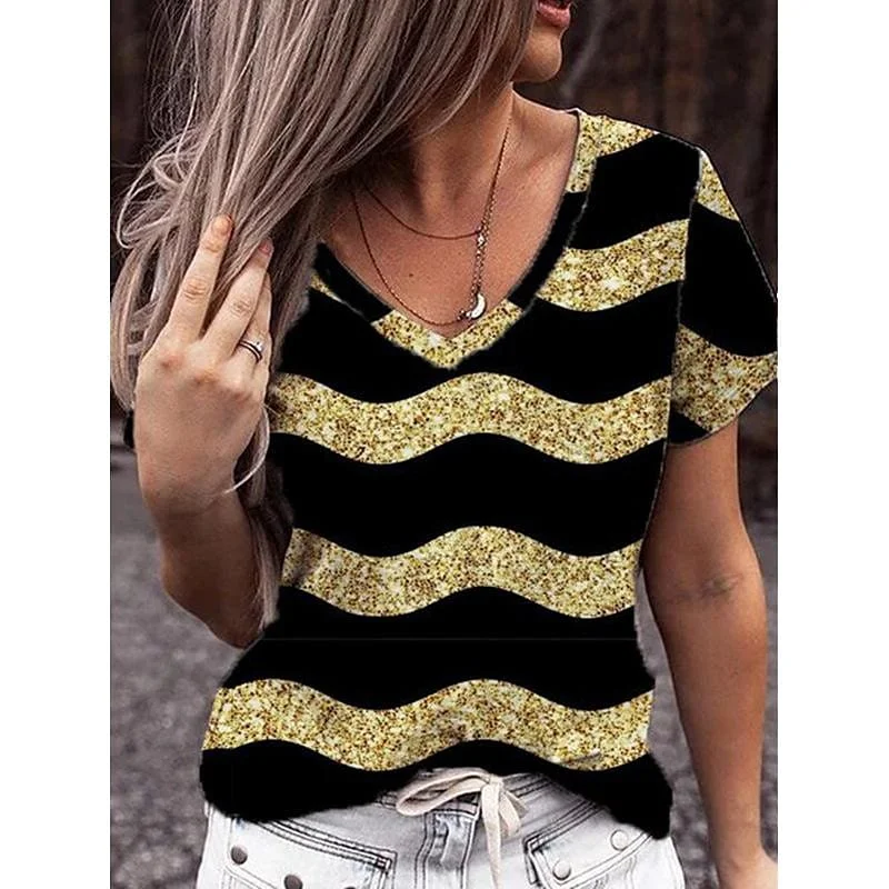 

Women's T-Shirt Summer V-Neck T Shirt For Women Daily Fashion Short Sleeve Casual T-Shirt 3d Print Female Clothes