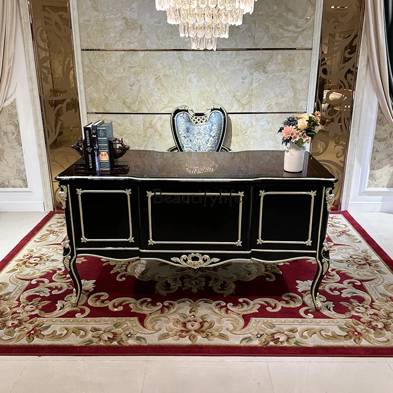 *Escritorio francés, combinación de escritorio y silla europea, estudio de escritorio de computadora de ébano de lujo