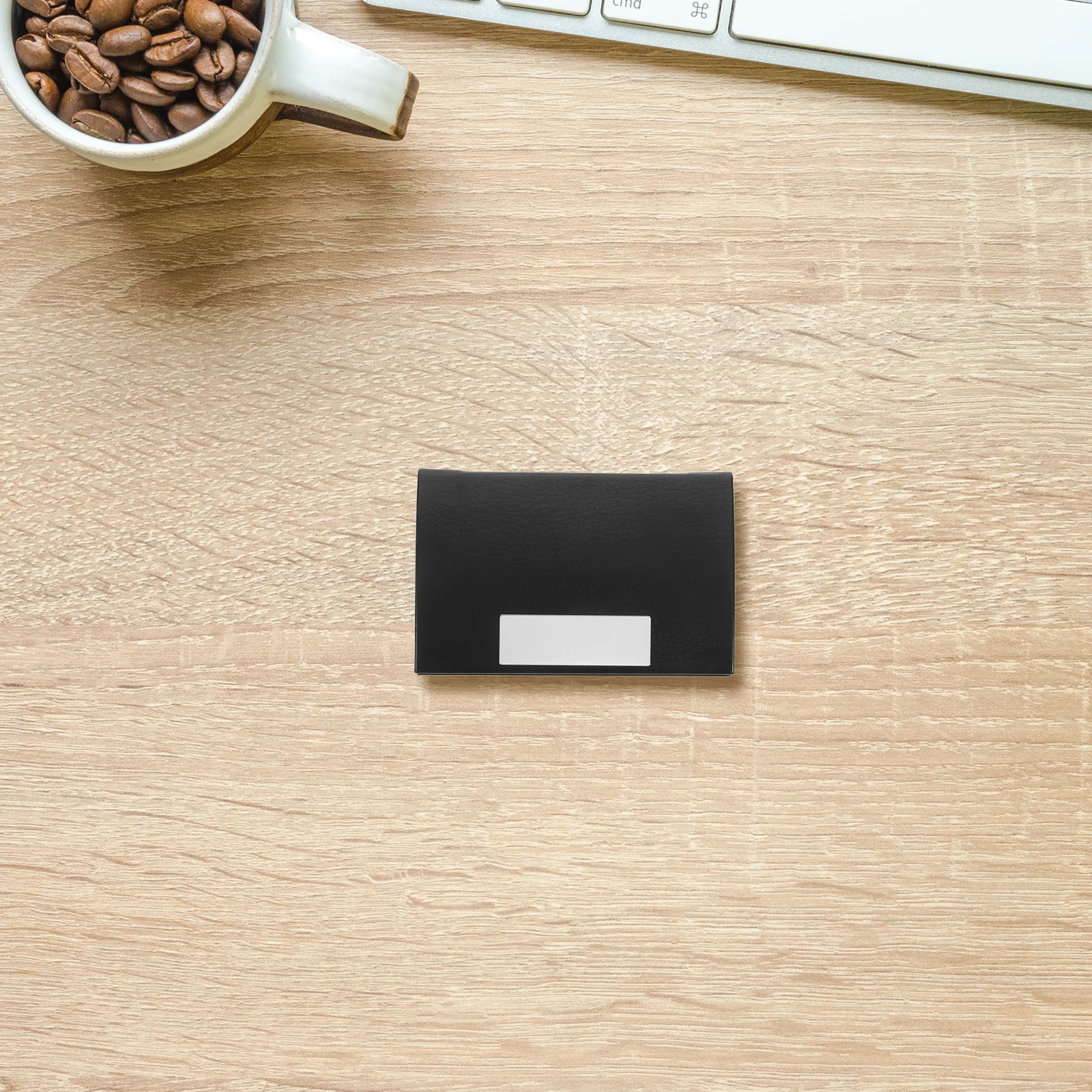 

Elegant Business Card Holder with Metal Flap PU Construction Portable Card Case for Desk Travel Corporate Events