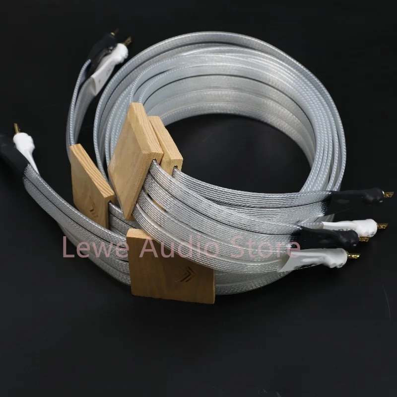 1 pair  8N OCC silver plated conductor speaker cables paired with pure copper gold-plated banana plug shovel