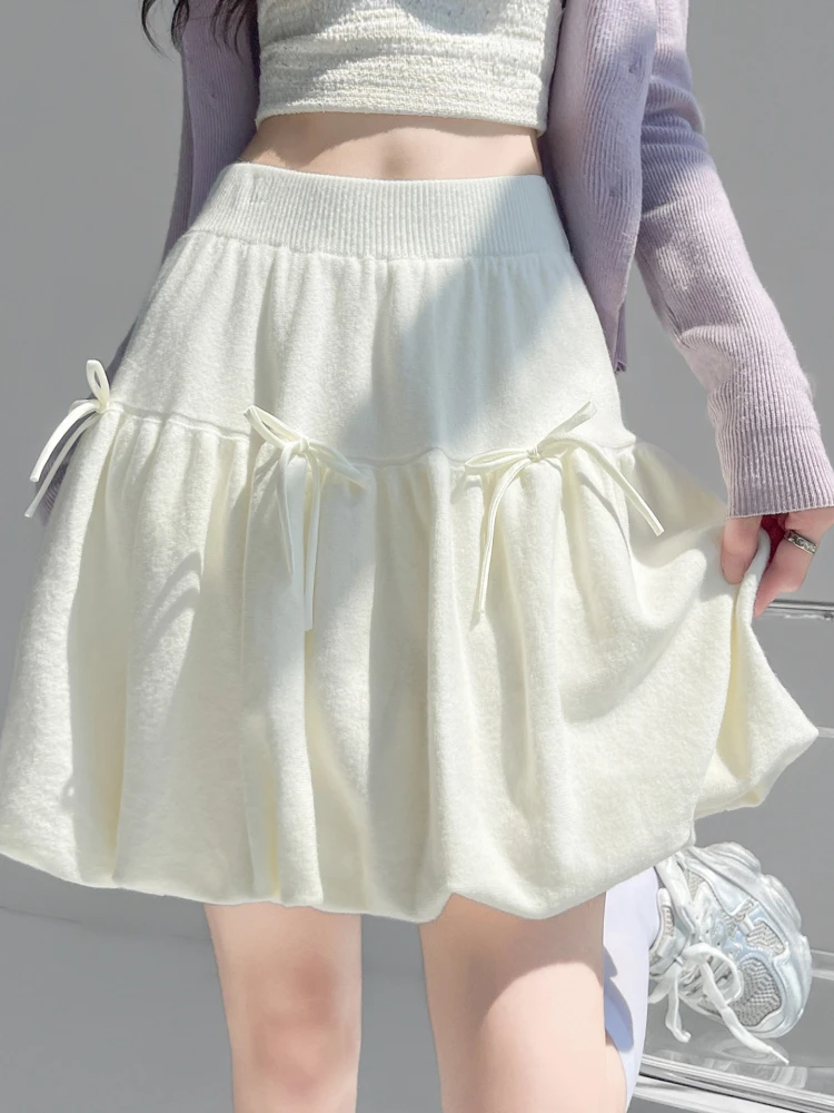 

Women's Sweet Butterfly Knot Suede Ballet Style Puffy Short Skirt Autumn New Elegant Versatile High Waist Half Skirt