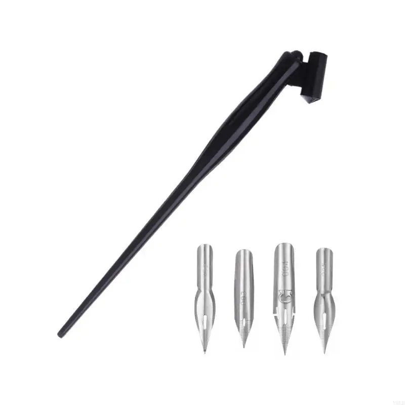 Y5LB Dip Pen Holder with 4 Interchangeable Tip Resin Dip Pen Holder Adjustable Metal Flange for Beginner Artist Writing