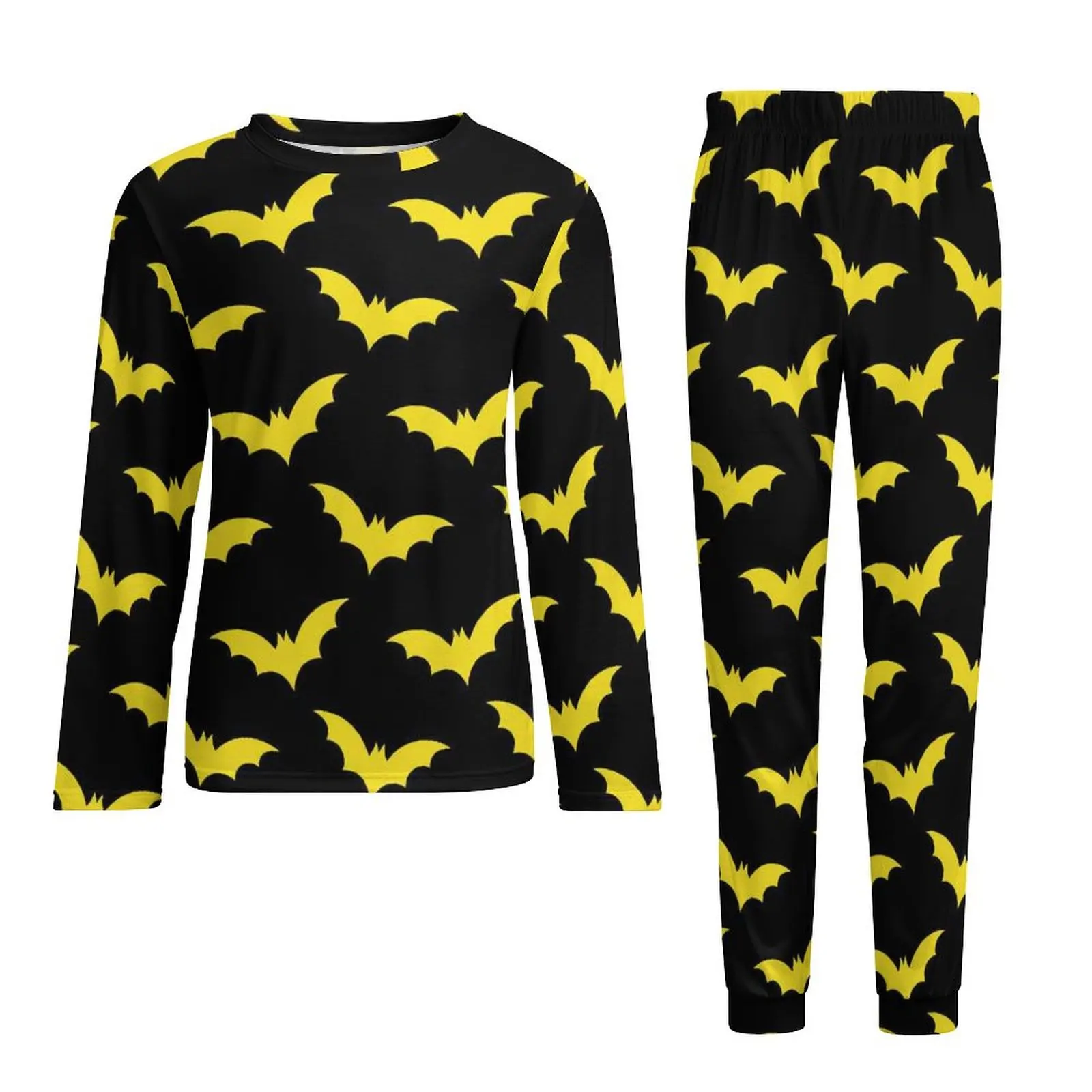 Gothic Art Print Pajamas Spring 2 Piece Halloween Yellow Bats Pajama Sets Men Long Sleeve Room Graphic Nightwear 3XL 4XL 5XL