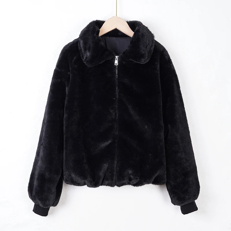 Women's Zipper Faux Fur Collared Coat New Arrival Long Sleeved Heavyweight Warm Winter Jacket Abrigos De Mujer