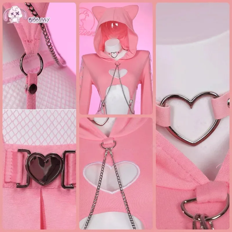 أنيمي Kawaii آذان القط تأثيري حلي المرأة مثير الجوف القلب هوديي ارتداءها مثير مجموعة البكيني فتاة الأرنب لطيف الملابس الداخلية هالوين