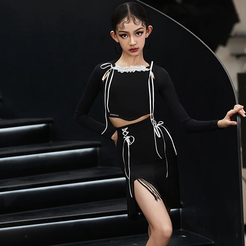 Moda Ragazze Costume da spettacolo di danza latina Bambini Sala da ballo Concorso di danza Abbigliamento Bambini Abbigliamento da ballo professionale SL13679