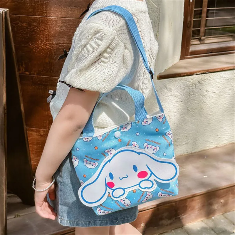 Sanrio Tote Bag Kawaii Cartoon Cinnamoroll Kuromi Shoulder Bags for Children Crossbody Messenger Pouch Cosmetic Travel Backpack