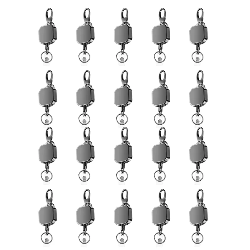 ZIZI 20X Heavy Duty Metal Retractable Carabiner Keychain Belt Badge Reels Clip 28.3Inch Reinforced Steel Wire Cord