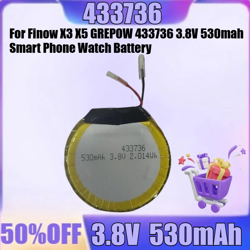 

New 433736 3.8V 530mAh high quality Battery for Finow X3 X5 GREPOW 433736 3.8V 530mah Smart Phone Watch Battery