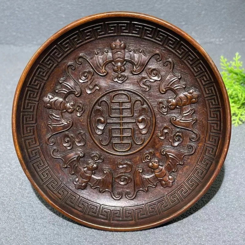 

Античная ретро имитация винтажной патина, круглая династия Цин Qianlong, императорская медная пластина с пятью благословениями, тарелка долголетия, старая хорошая