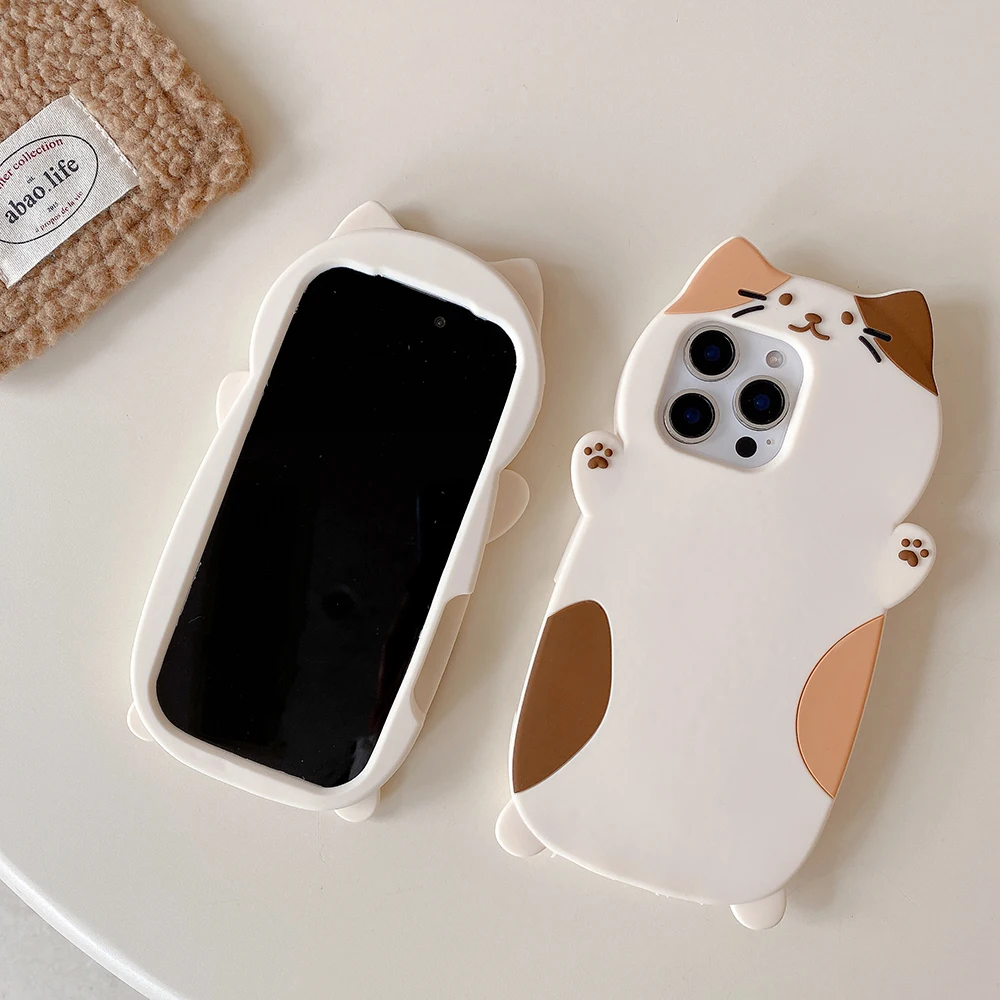 Lustige 3D-Cartoon-dreifarbige Katze, stoßfeste Handyhülle, weiche Silikon-Rückseite für iPhone 17 16 Plus 15 14 13 12 Pro Max – Detail 8