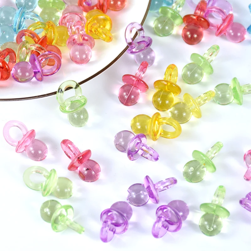 50pc/set Acrylic Pacifiers Pendant Transparent Mini Pacifiers Baby Nipple Shape For Jewelry Making Kids NecklaceToy Favors Decor