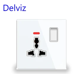 Delviz-Toma de corriente estándar de Reino Unido, panel de cristal con indicador LED, control de interruptor eléctrico, toma de corriente de pared Universal de 16A