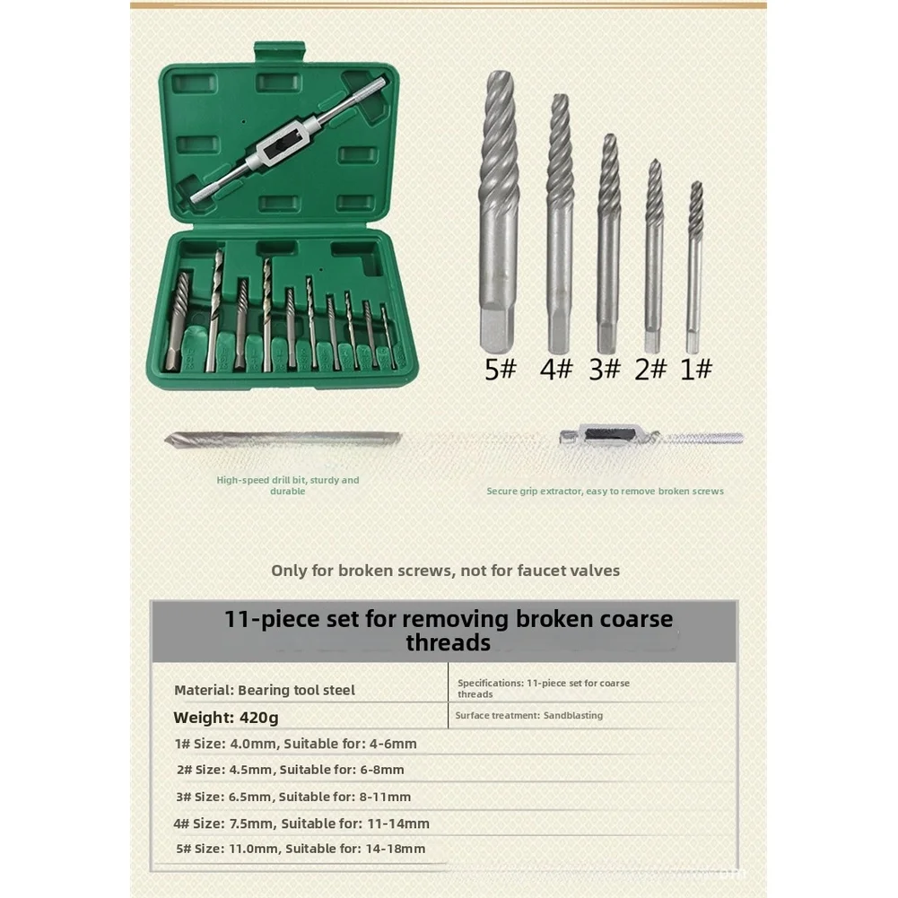 11 Piece Screw Extractor Kit Broken Screw Extractor Reverse Thread Extractors Screw Extractor Set Bearing Tool Steel