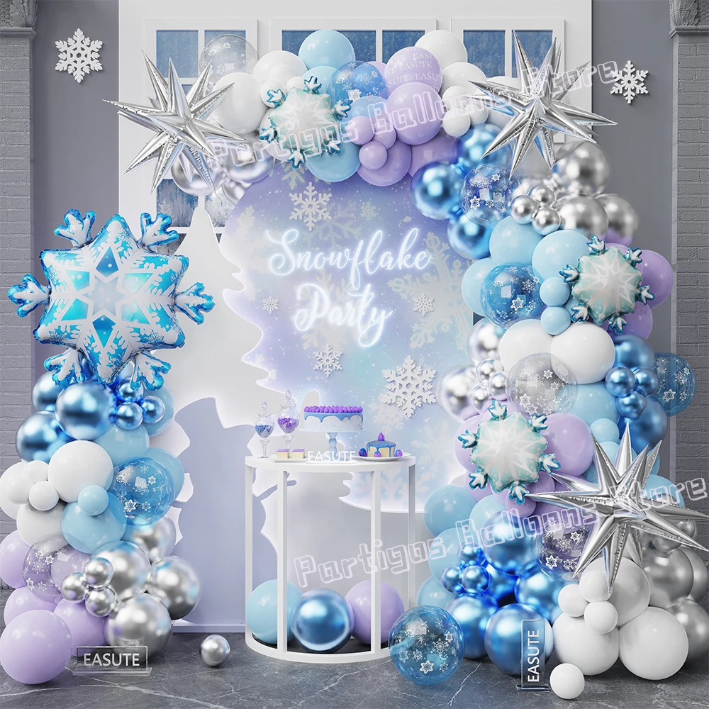 

Winter Snowflake Wonderland Balloon Garland Arch Kit 22inch Starburst Foil Balloon Princess Birthday Xmas Frozen Party Decor