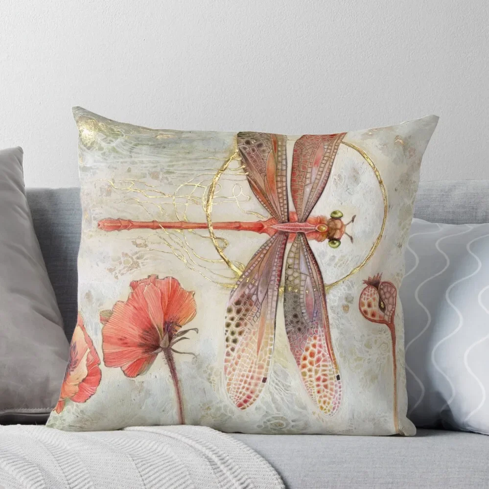 Red Jewel Damselfly Throw Pillow pillows decor home bed pillows