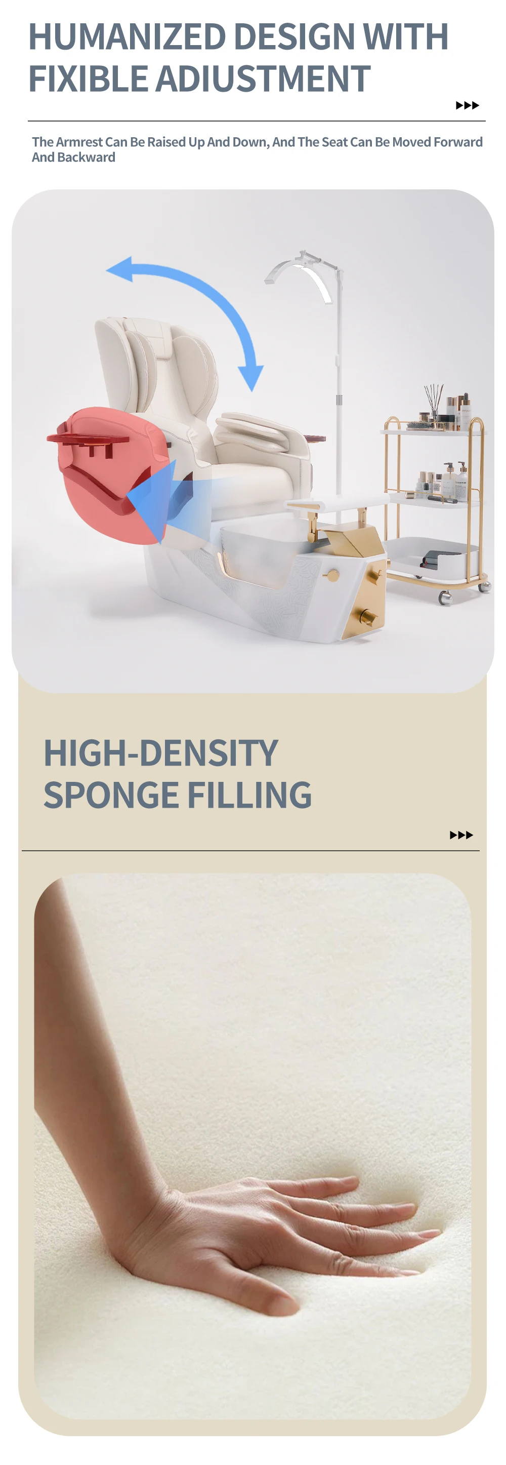 Pediküre-Stuhl Luxus-Spa Maniküre Verstellbare Massagestühle für Schönheitssalon Nagelstudio Maßgefertigter 3D-Display-Ladenlayout-Effekt – Detail 8