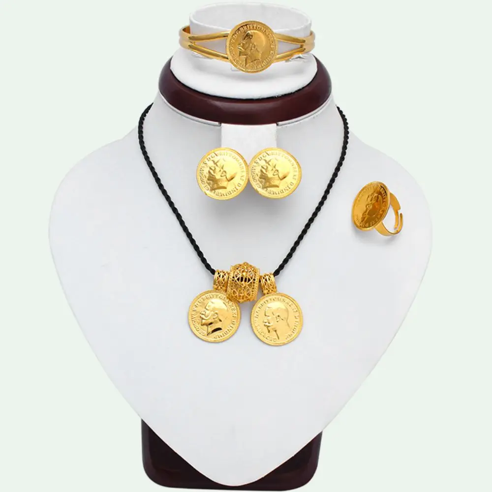 

2022 New Fansheng Gold Color Ethiopia Necklace / Earrings / Ring / Bangle Wedding Eritrea / Africa Coins Jewelry Set