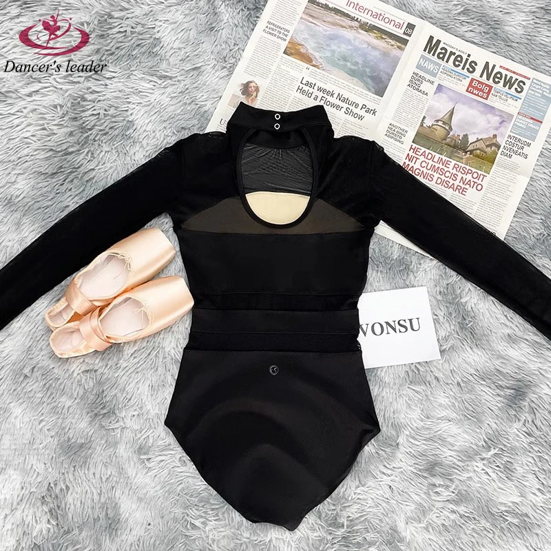 Ballet Costume Leotard for Black Mesh Stitching Slim Gymnastics Tight Clothes for Performance Adult Aerial Yoga Costume