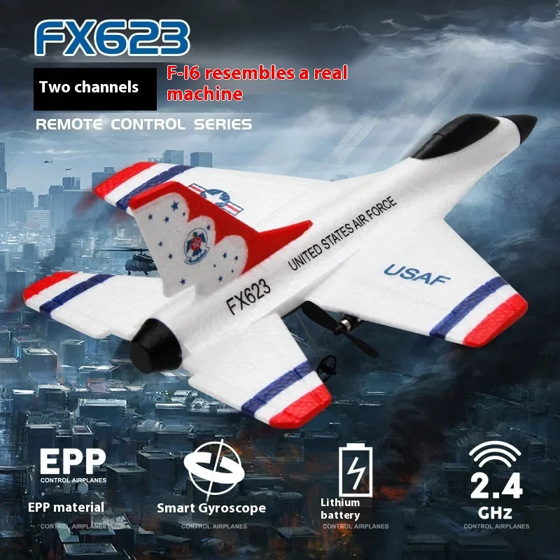 

New Fx623/F16 Rc Airplane Two Channel 2.4g Fighter Fixed Wing Foam Aircraft Model Glider Remote Control Aircraft Children Toy