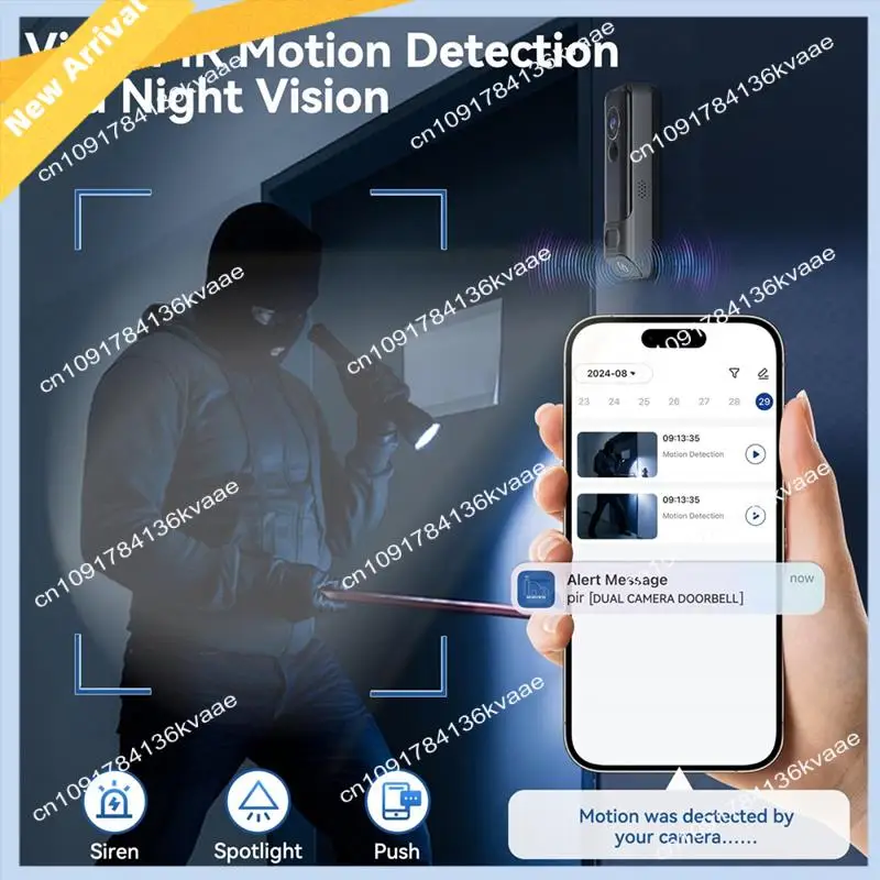 M01K Câmera de campainha dupla sem fio sem assinatura, câmera de porta inteligente 2K sem fio, com detecção humana AI, visão noturna