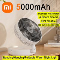 Xiaomi 5000mah Rechargeable 3-in-1 Multifunctional Portable Fan Wall-mounted Design 90° Foldable 4 Speed Gears Warm Night Light