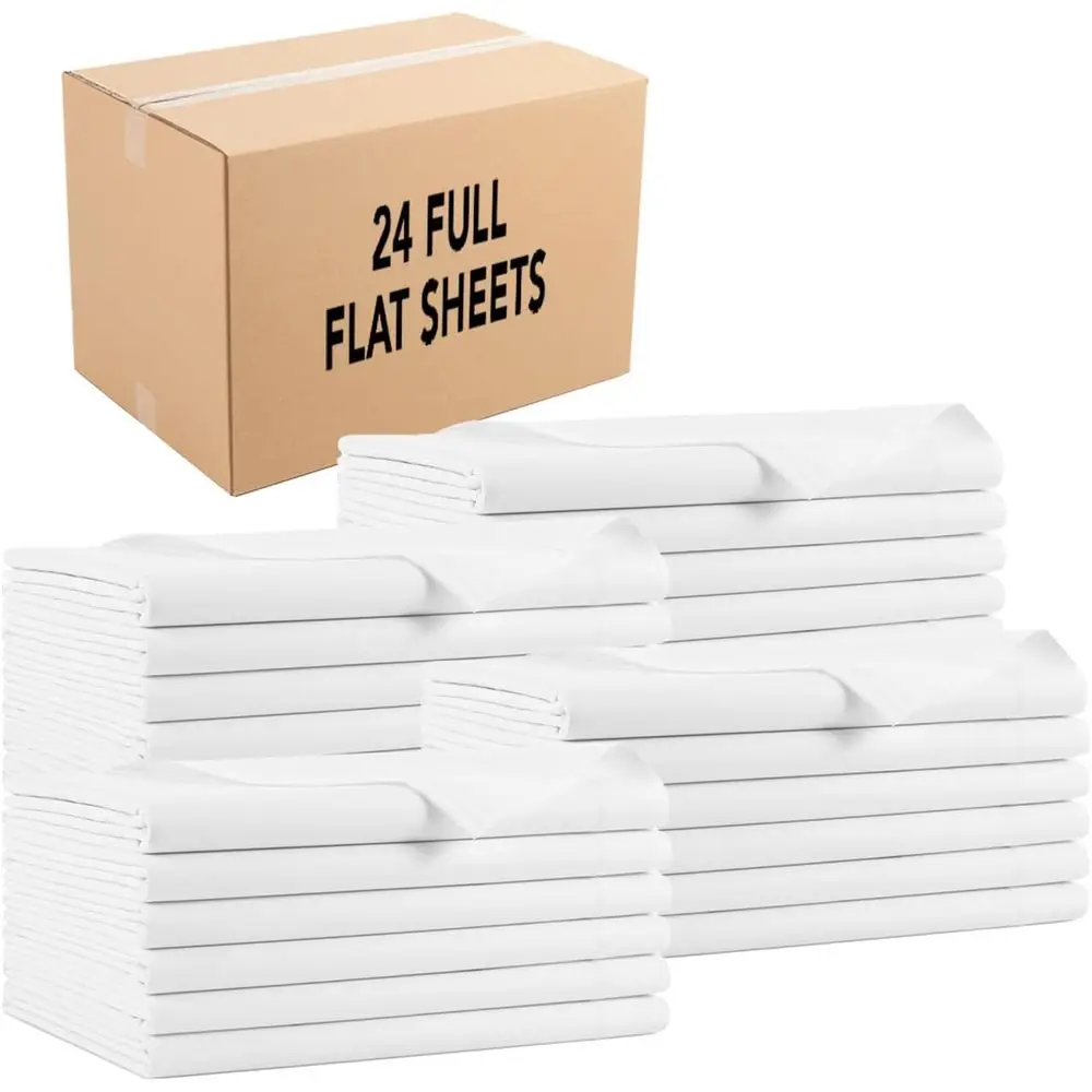 

Bulk Pack of 24 Hypoallergenic Cotton Blend Top Sheets, Ideal for Hotels, Resorts, and Vacation Rentals, White