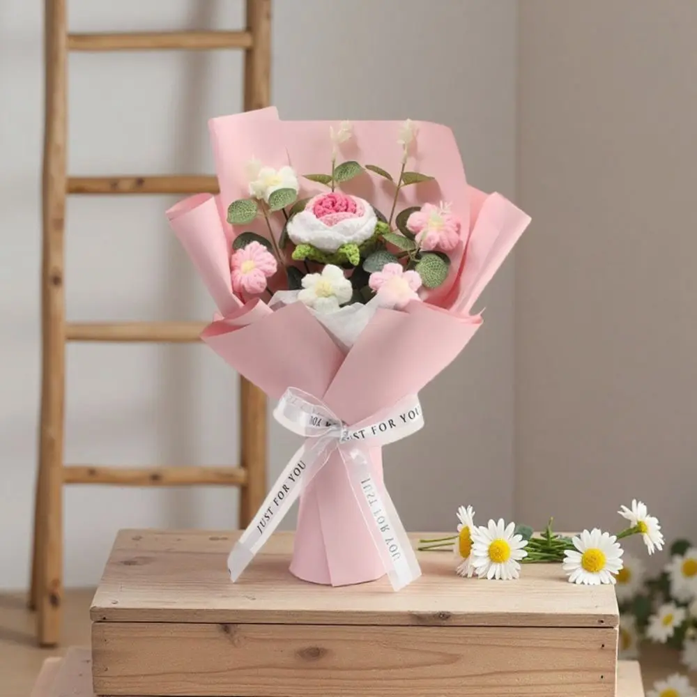 

Handmade Knitted Crochet Flower Bouquet Finished Knitted Decorative Bouquet Knitted Flower Completed Crochet Artificial Texture