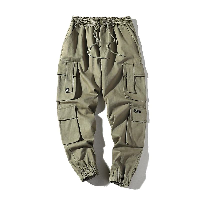 

Мужские повседневные брюки карго M-5XL, новинка 2026 года, весна-осень, однотонные, универсальные, с завязками на талии, множеством карманов