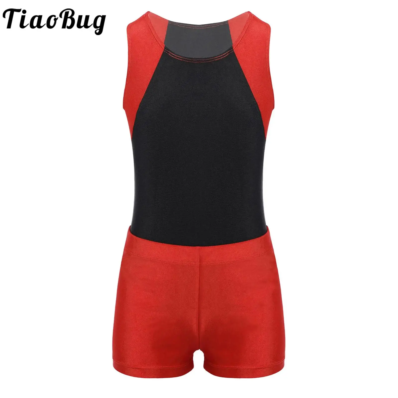 

2PCS Kids Boys Gymnastic Jumpsuit Costumes Round Neck Sleeveless Leotard Bodysuit with Shorts Set for Yoga Workout Competition