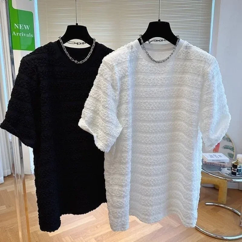 Texture T-shirt Men's Summer Handsome Short Sleeved Loose Slimming Casual Foam Gauze Street Casual Round Neck Top