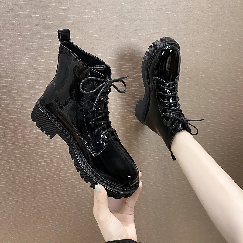 Female Shoes on Sale 2024 Fashion Lace Up Women Boots Winter Round Toe Solid Short Barrel Low Heels Naked Boots Botas De Mujer