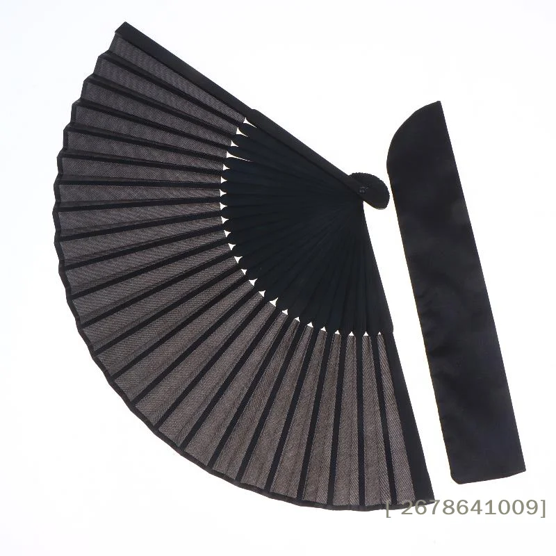 ⚑Black Sheer Mesh Hand Fan Foldable Silk Fabric Handheld Fan with Storage Pouch for Wedding Party Gothic Cosplay Decor