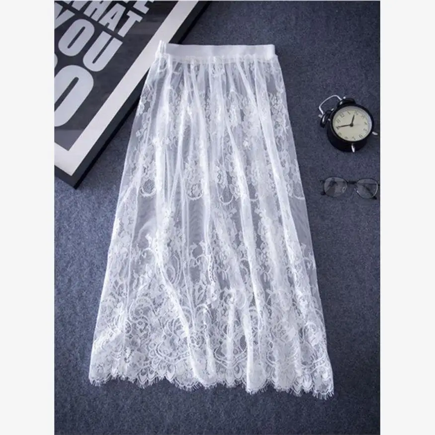 2024 Neuer Spitzenrock Midi f Body Net Gaze Große Größe Keine Innenbekleidung Chinesischer Sle A-Linie Streifenmusterrock