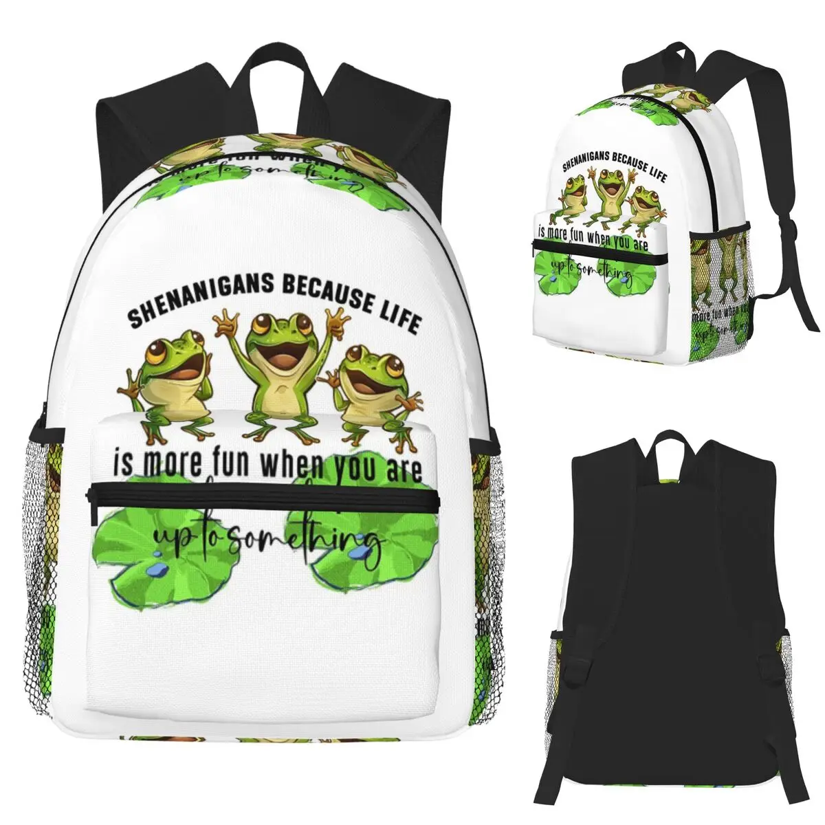 

Frogs Quote Shenanigans Because Life Is More Amphibians Backpack School Bag Hiking Daypack for Men Women Bookbag Shoulder Bags