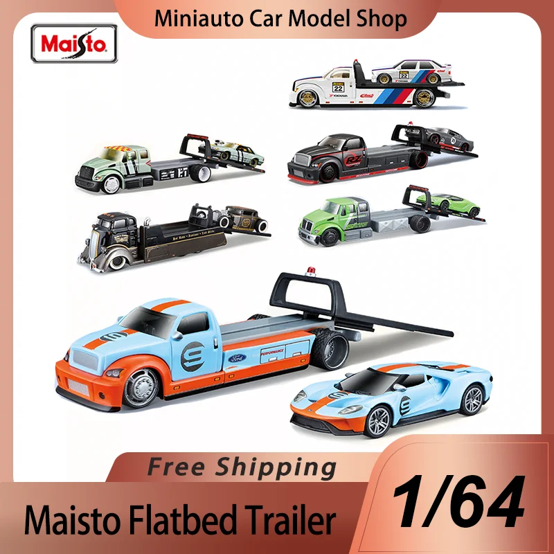 In Stock Maisto 1:64 Flatbed Trailer Transport Trailer Alloy Miniature Diecast Model Ford Gt Coe Flatbed Transport Trailer Toys