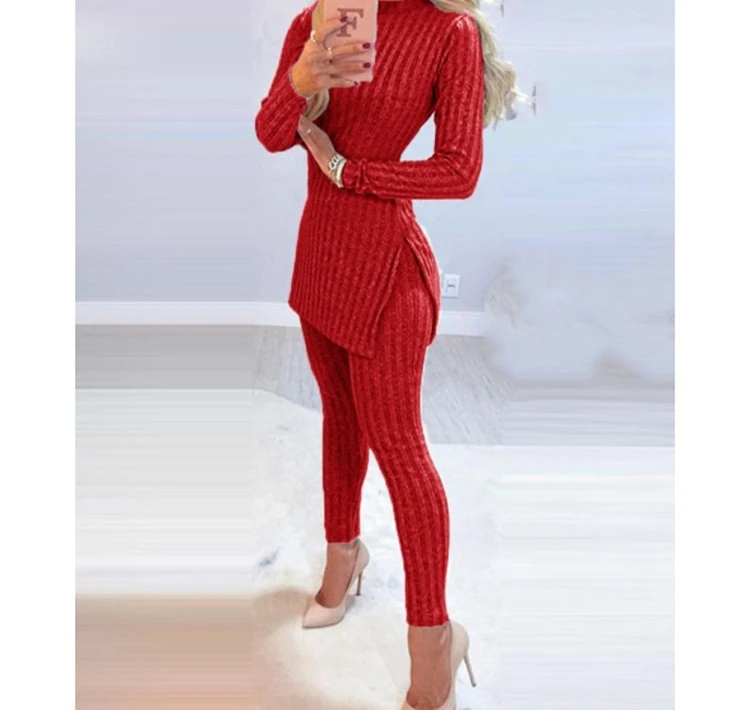 Fashion 2 Piece Sets Womens Outfits Streetwear Autumn 2023 Versatile Casual Long Sleeves Split Top Solid Pants Suits for Female