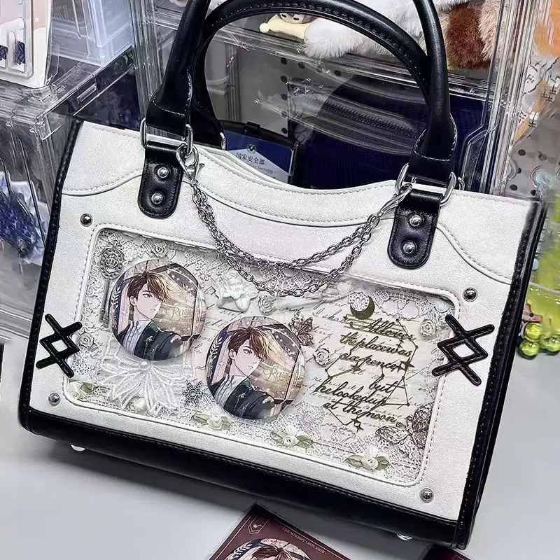 

Patchwork Y2k Cute Ita Bag Girl Chain Design Sweet Lolita Handbag Transparent Japanese Pain Bag Fashion Messenger Bag For Women