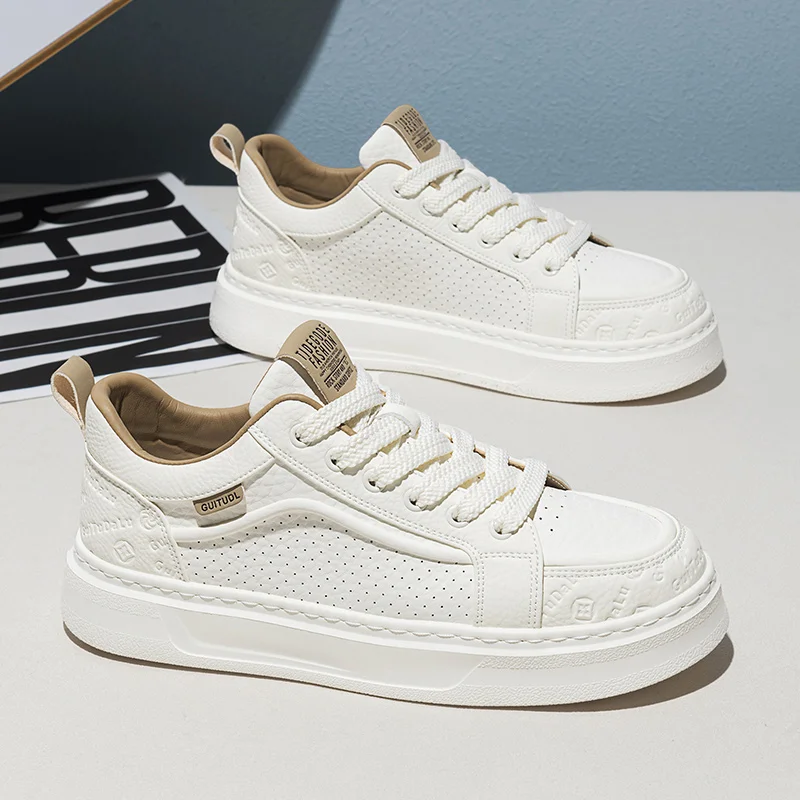 

Men Women Breathable Height Increase Low Top Trainers, Embossed Letter PU Upper Wear Resistant Footwear For Spring Summer