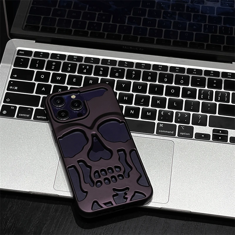 Luxury Cool Art Skull Matte phone case for iPhone 15Pro 13 12 11 Fashion 14 Pro Max Cartoon 3D Demon Skeleton bumper Cover