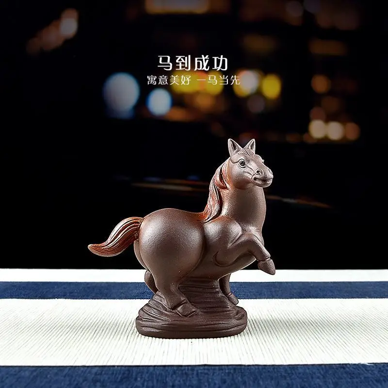 Yi Purple Clay Tea Pet Ornament Tray Play Accessories Zodiac Horse Boutique Tang To Success Table