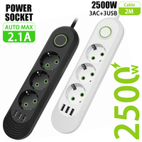 EU Plug Power Strip with 3 USB Ports Extension Cord Socket Network Filter AC Outlet 2500W Electrical Charge Adapter Socket Power