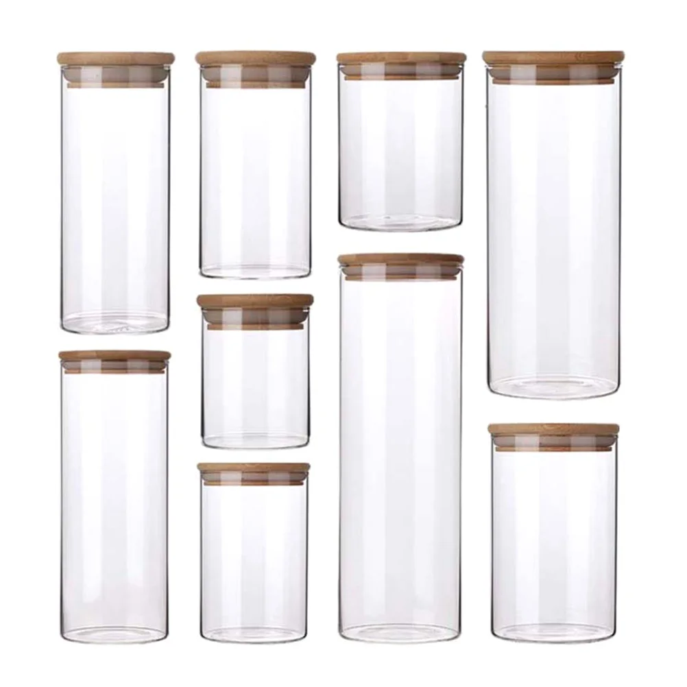 

1pc Airtight Can Sealed Canister Clear Glass Jar With Bamboo Lid Food Storage Jar For Loose Tea Coffee Bean Sugar Salt