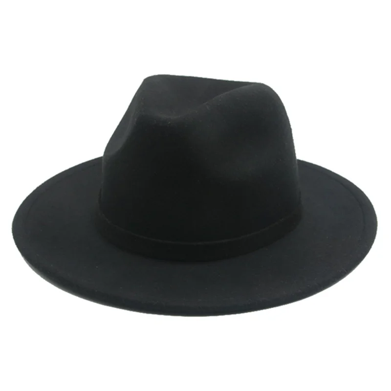 Women Hat Fedoras Winter Women\'s Hat Felted Cap Men Solid Band Casual Black White Wedding Fedora Hat Sombrero Hombre Sombrero