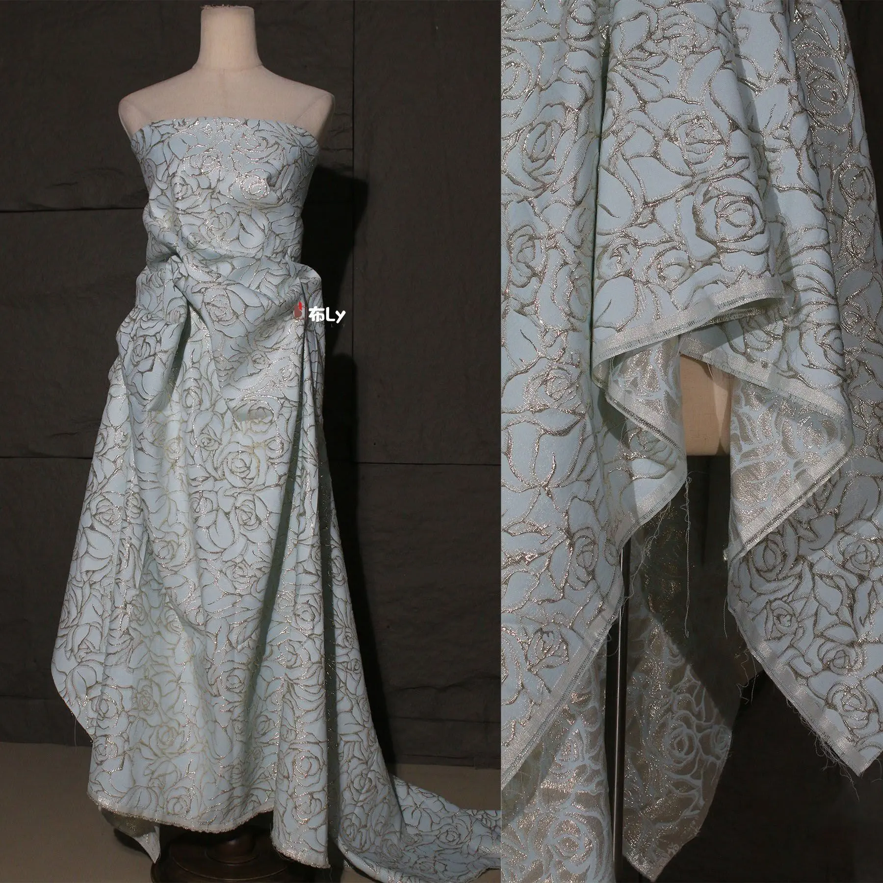 light-blue-maze-gold-thread-3d-texture-jacquard-fabric-velvet-diy-qipao-fashion-designer-material