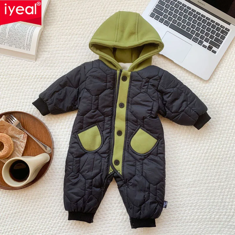 

IYEAL, одежда для новорожденных мальчиков, детский комбинезон для маленьких девочек, детские теплые флисовые комбинезоны с капюшоном и внутренней стороны, зимние теплые комбинезоны